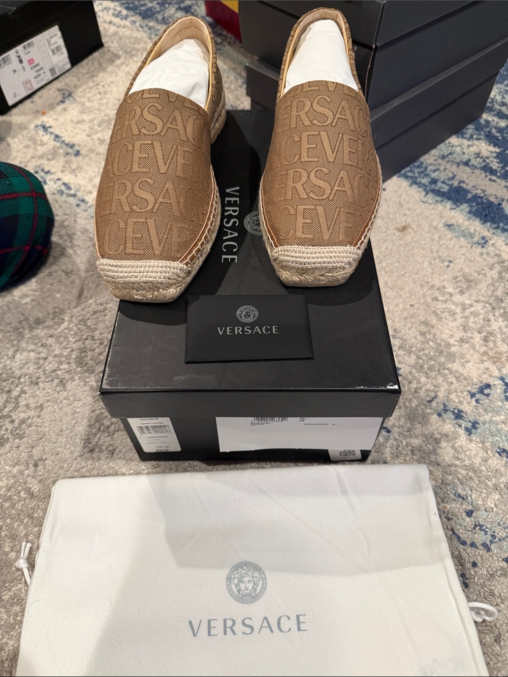 Brand new Versace Brown Monogram Espadrilles with Jute Trim size 42